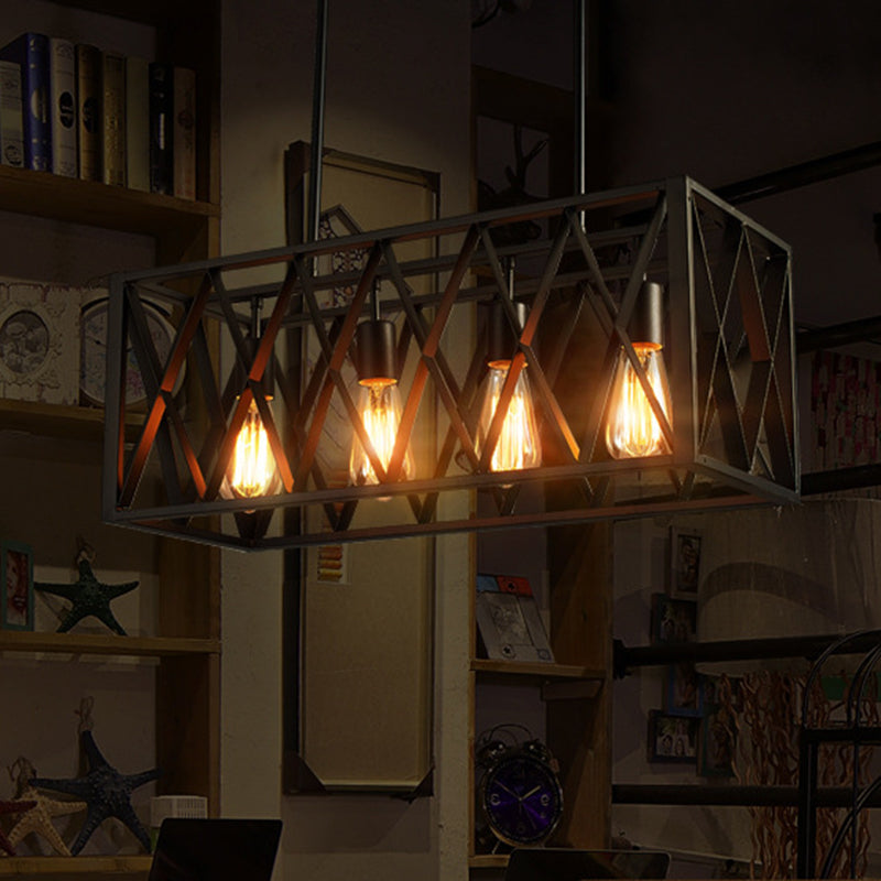 DecorBites™ Industrial Style Black Ironwork Pendant Light for Bar - Rectangular Island Design