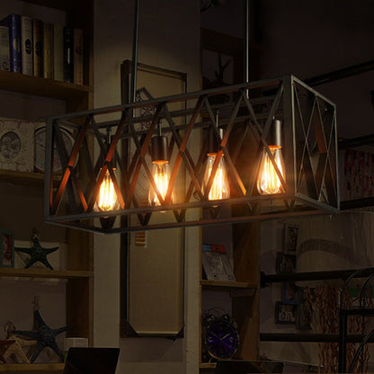 DecorBites™ Industrial Style Black Ironwork Pendant Light for Bar - Rectangular Island Design