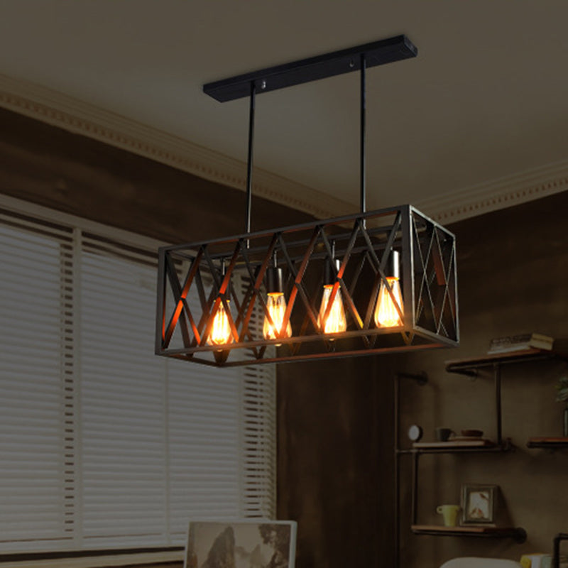 DecorBites™ Industrial Style Black Ironwork Pendant Light for Bar - Rectangular Island Design
