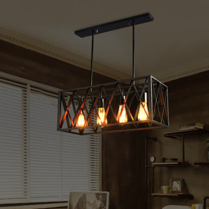 DecorBites™ Industrial Style Black Ironwork Pendant Light for Bar - Rectangular Island Design