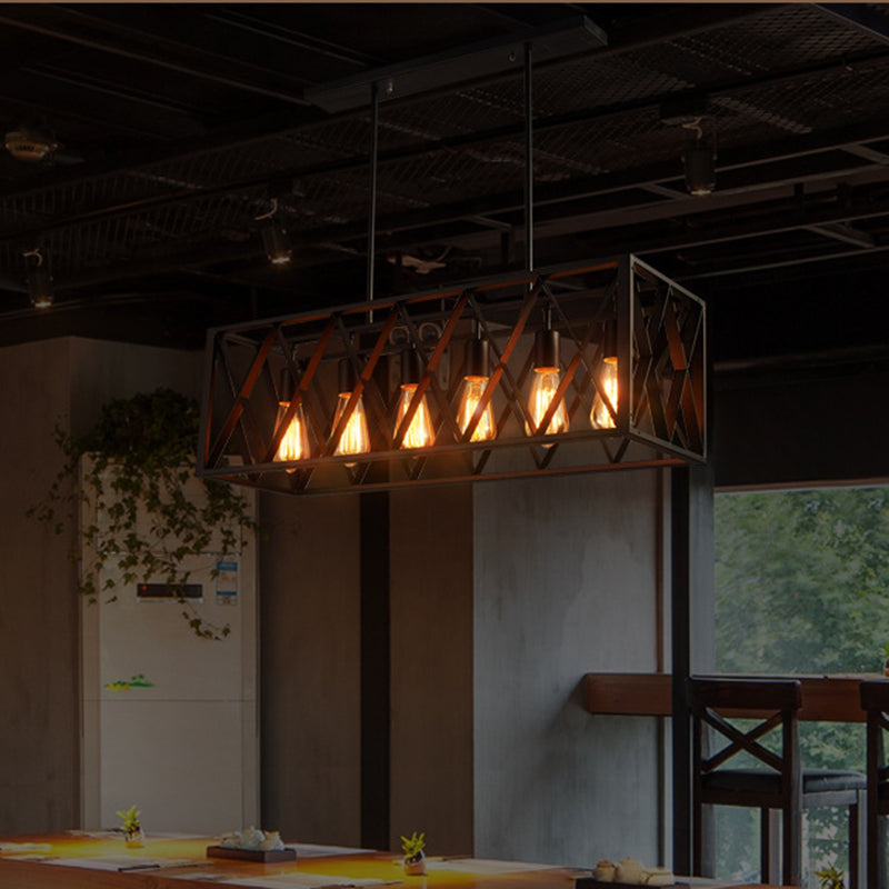 DecorBites™ Industrial Style Black Ironwork Pendant Light for Bar - Rectangular Island Design