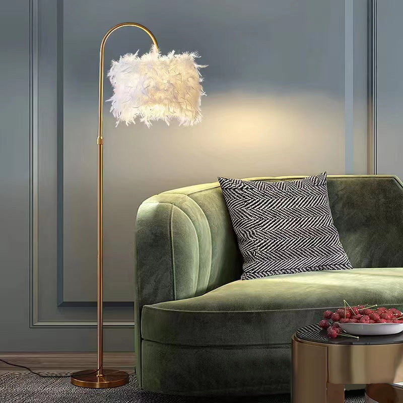 Gold Feather Floor Lamp With Curved Design