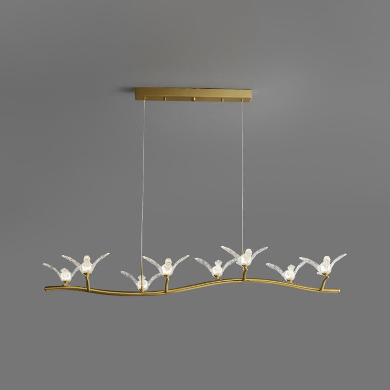 Twig Pendant Lamp with Bird Decor – Gold Finish & LED Acrylic Island Light