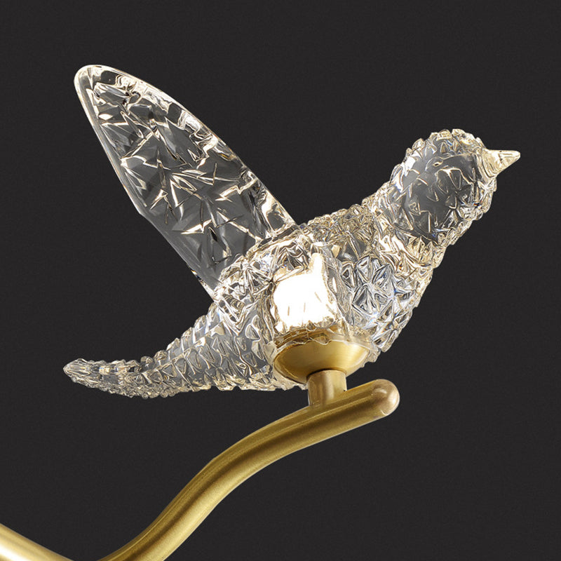 Twig Pendant Lamp with Bird Decor – Gold Finish & LED Acrylic Island Light
