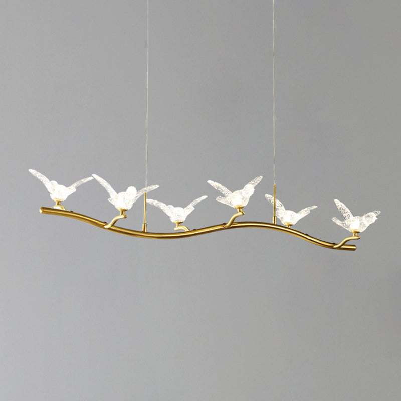 Twig Pendant Lamp with Bird Decor – Gold Finish & LED Acrylic Island Light