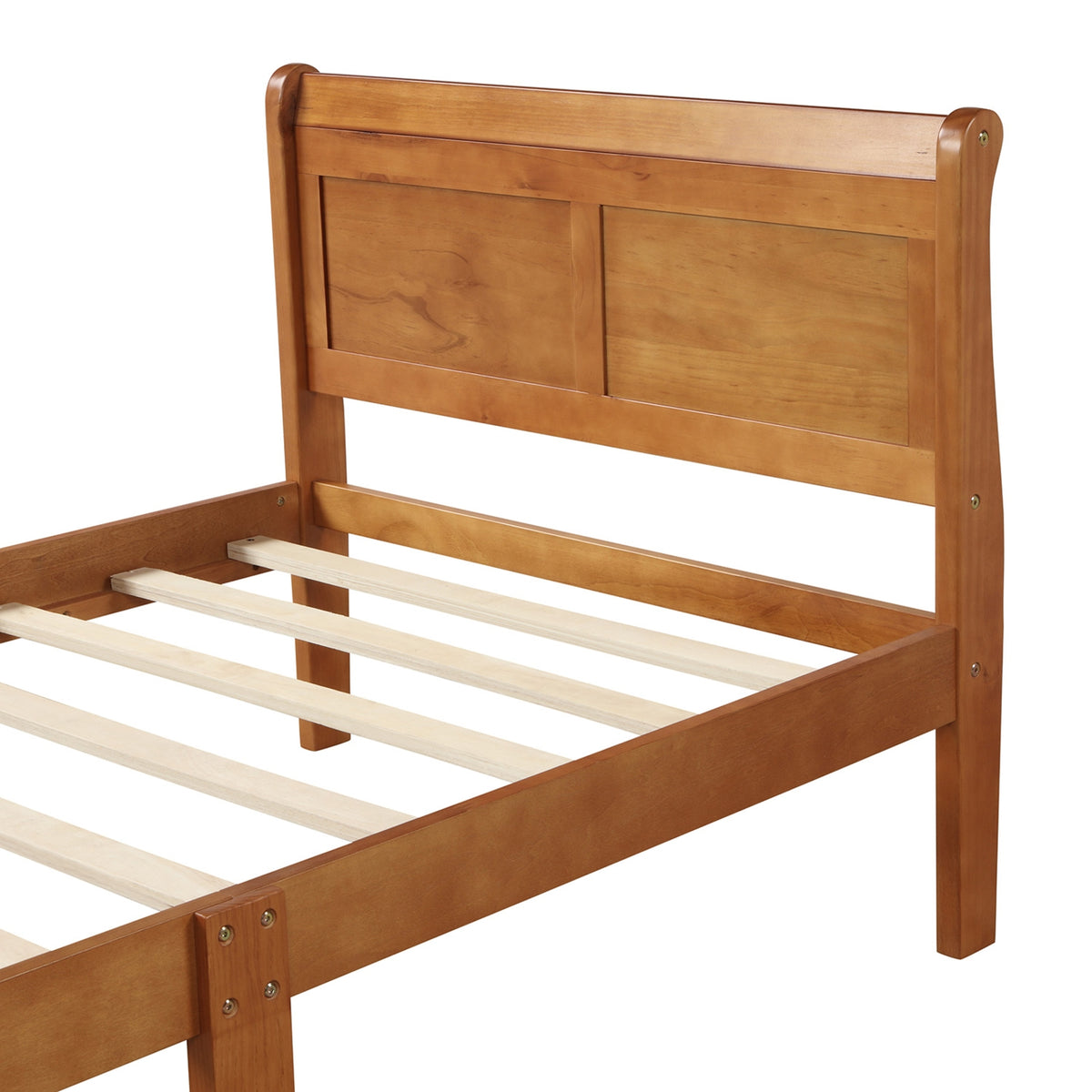 Holz-Plattform-Twin-Bettgestell, Schlitten-Design mit Kopf- und Fußteil, Holz-Latten