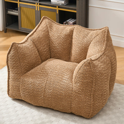 Compressed Plush Bean Bag Sofa Couch- High-Resilience Foam Filled, Ultra-Soft Boucle Lounge Chair For One Or Two People, Cozy Living Room Seating For Reading, Gaming & Relaxing, Space-Saving Vacuum