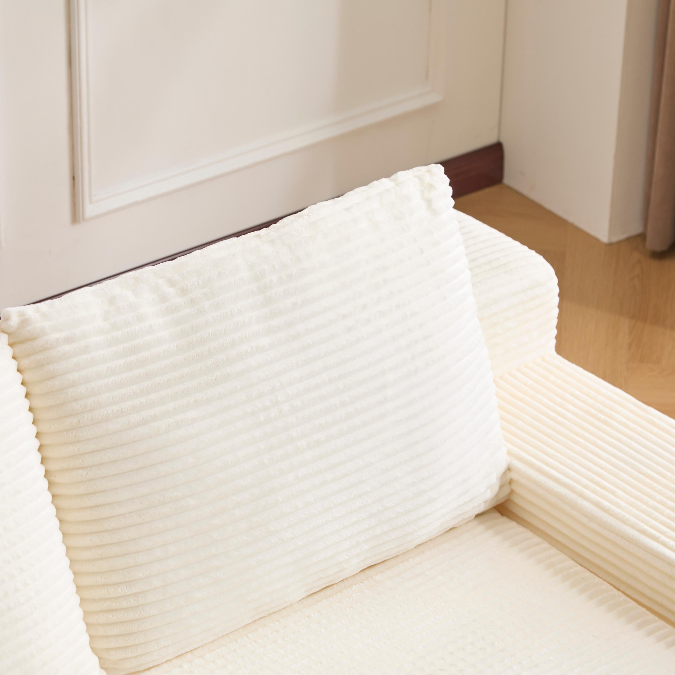 Sofá tipo Loveseat, Sofá cama con asiento profundo cómodo, Sofá moderno pequeño de corduroy para sala de estar o dormitorio, Cojín reversible con almohadas, Sin necesidad de ensamblaje, Blanco