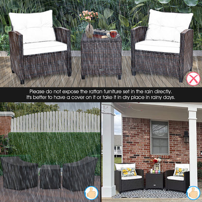 3 Pieces Rattan Patio Furniture Set With Washable Cushion