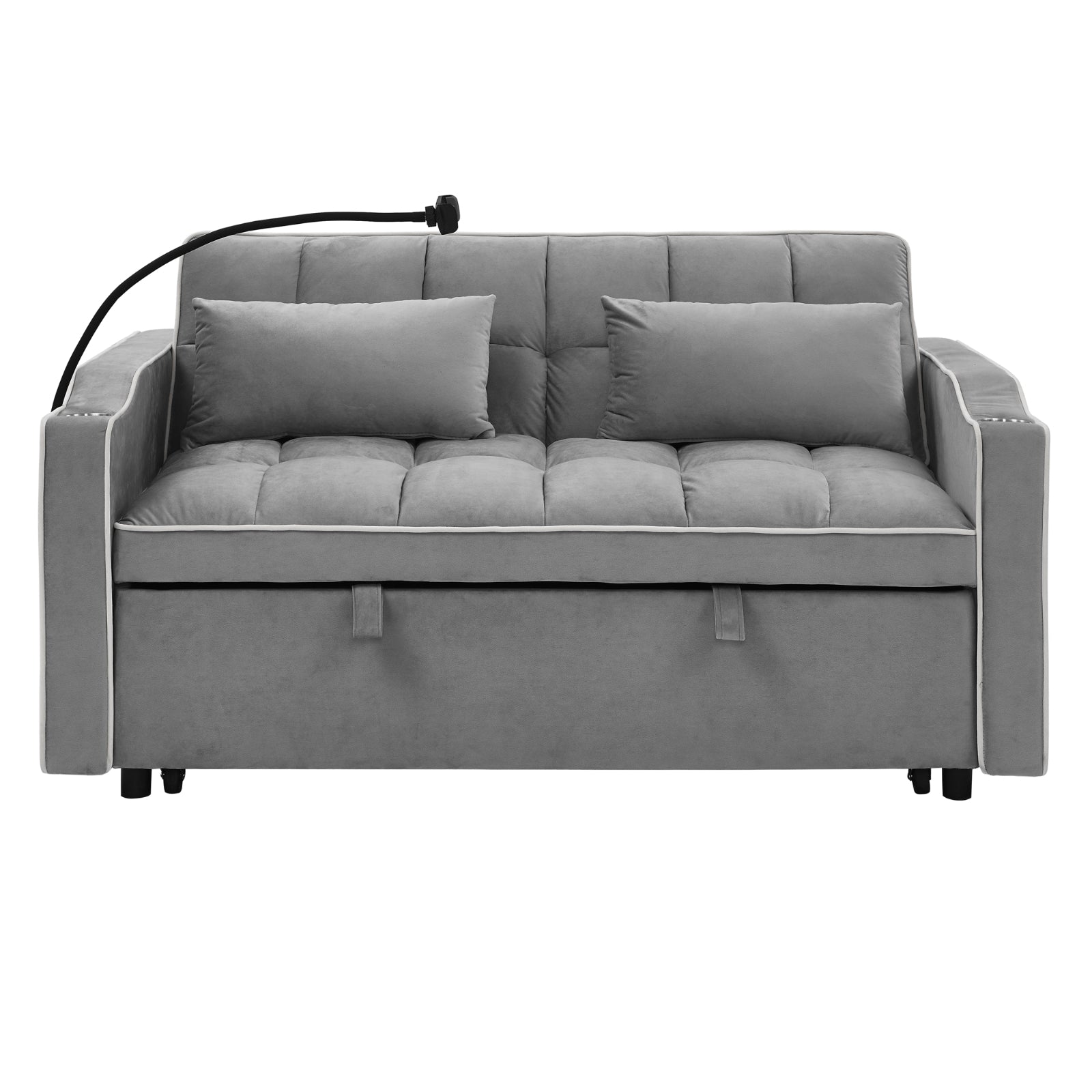 Cama Sofá Plegable Versátil de 55.51 Pulgadas en 3 Longitudes, Sofá Moderno de Terciopelo con Cama Extraíble, Aju