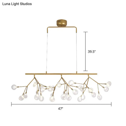 ديكوربايتس™ مصباح معلق بـ 27 لمبة جزيرة بلمسة نهائية من النحاس مع غطاء زجاجي - تصميم فرع بسيط