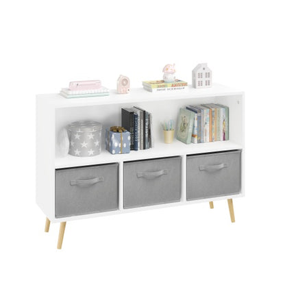 Fiberboard Children's Bookshelf With Foldable Fabric Drawers