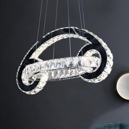 Black LED Pendant Chandelier - Crystal Car Shaped Contemporary Light Fixture