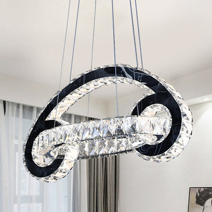 Black LED Pendant Chandelier - Crystal Car Shaped Contemporary Light Fixture