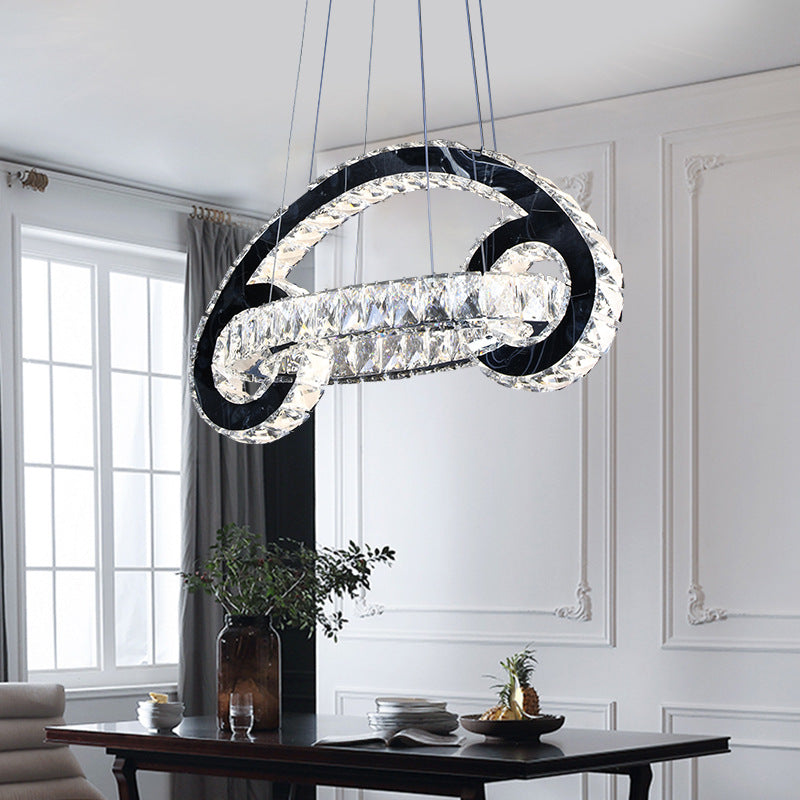 Black LED Pendant Chandelier - Crystal Car Shaped Contemporary Light Fixture