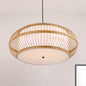 Contemporary Bamboo Pendant Light Kit - Rounded Drum Suspension, 1 Bulb - Wood Hanging Light, 18"/21.5"/23.5" Wide