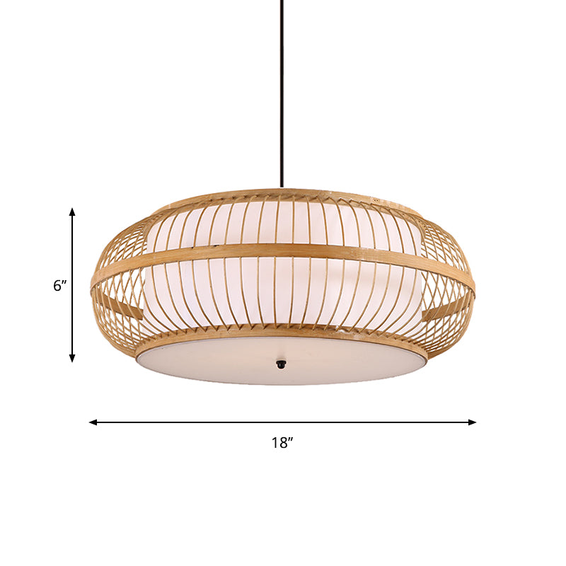 Contemporary Bamboo Pendant Light Kit - Rounded Drum Suspension, 1 Bulb - Wood Hanging Light, 18"/21.5"/23.5" Wide