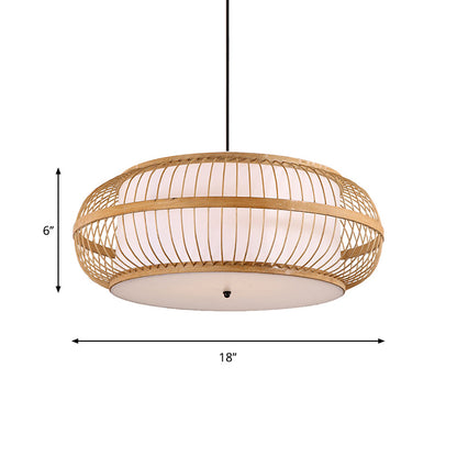 Contemporary Bamboo Pendant Light Kit - Rounded Drum Suspension, 1 Bulb - Wood Hanging Light, 18"/21.5"/23.5" Wide