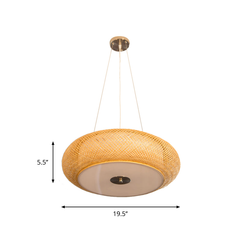 Retro Bamboo Donut Ceiling Lamp - 12"/16"/19.5" Wide - Wood Hanging Light Fixture with 3 Bulbs