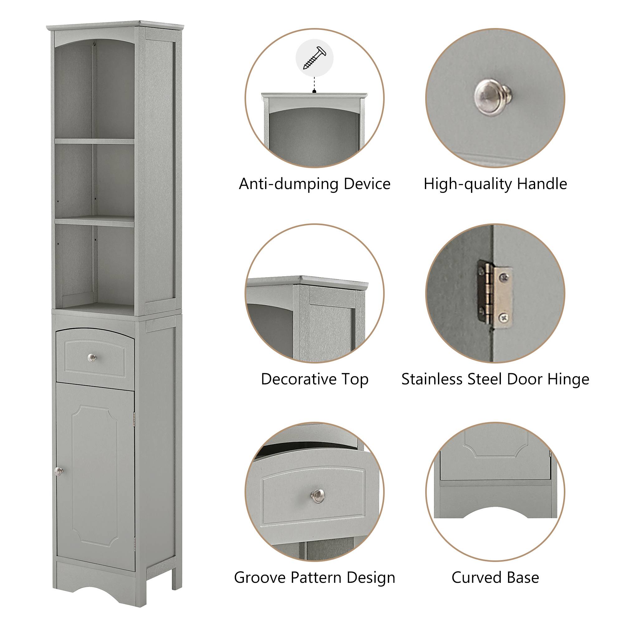 White Tall Storage Cabinet Adjustable Shelf Drawer