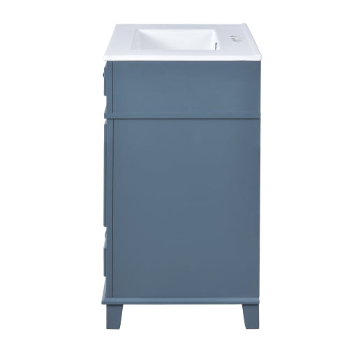Lavabo de baño de 30'' con fregadero de cerámica, gabinete de almacenamiento de baño con marco de madera maciza y puertas de cierre suave, estilo retro, azul
