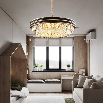 Lámpara de araña moderna redonda de cristal de 3 niveles - Negra, 9/11 cabezales, 45,7/54,6 cm de ancho