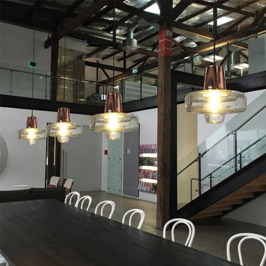 Lámpara colgante giratoria contemporánea de cristal transparente - Negro/Champán/Oro rosa, 1 luz - 8"/10.5"/13" de ancho