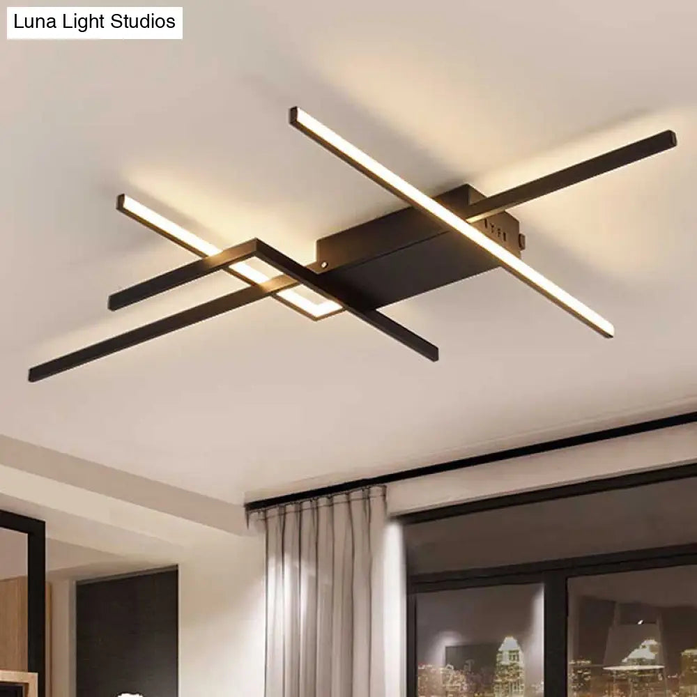 DecorBites™ مصباح LED مدمج في السقف بعرض 29.5 بوصة/43 بوصة مع خط أسود متقاطع، إضاءة دافئة/بيضاء