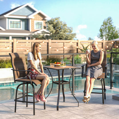 Set of 2 Outdoor Swivel Bar Stools with Armrests