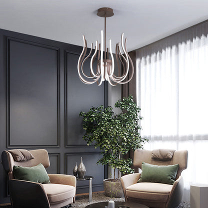 Lámpara de techo LED contemporánea color café - Lámpara colgante curva de 19"/24" de ancho