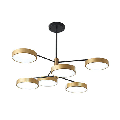 Lámpara colgante metálica de estilo sencillo con 6 luces, dorada/blanca - Lámpara de techo colgante para salón con forma de rama