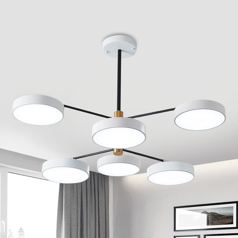 Lámpara colgante metálica de estilo sencillo con 6 luces, dorada/blanca - Lámpara de techo colgante para salón con forma de rama