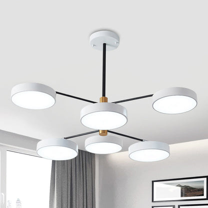 Lámpara colgante metálica de estilo sencillo con 6 luces, dorada/blanca - Lámpara de techo colgante para salón con forma de rama