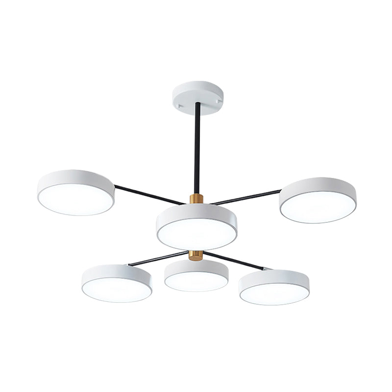 Lámpara colgante metálica de estilo sencillo con 6 luces, dorada/blanca - Lámpara de techo colgante para salón con forma de rama