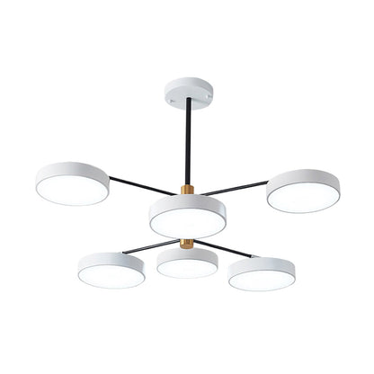 Lámpara colgante metálica de estilo sencillo con 6 luces, dorada/blanca - Lámpara de techo colgante para salón con forma de rama