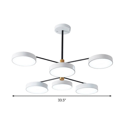 Lámpara colgante metálica de estilo sencillo con 6 luces, dorada/blanca - Lámpara de techo colgante para salón con forma de rama