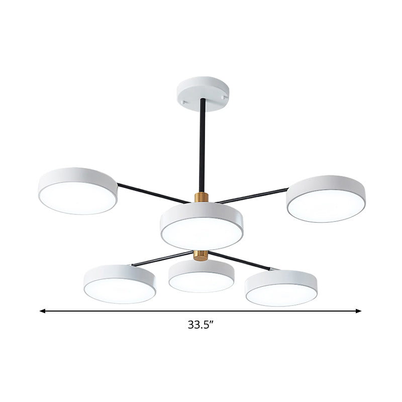 Lámpara colgante metálica de estilo sencillo con 6 luces, dorada/blanca - Lámpara de techo colgante para salón con forma de rama