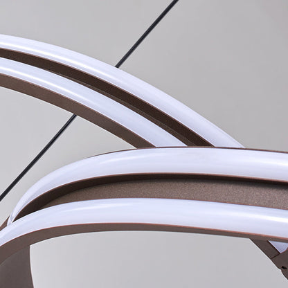 Lámpara de araña moderna de metal color café – Diseño curvo impecable | Luz colgante LED, brillo cálido/blanco