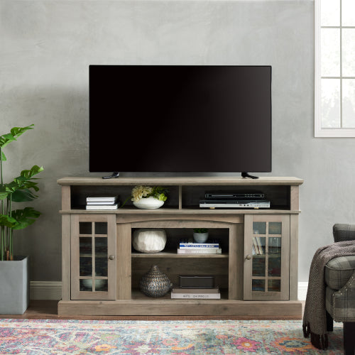 Soporte de Medios para TV Clásico Consola de Entretenimiento Moderna para TV Hasta 65 Pulgadas con Espacio de Almacenamiento Abierto y Cerrado, Lavado Gris