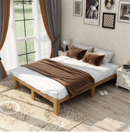 Large Wooden Platform Bed Frame, No Spring Box Required, Solid Wood Batten Support, Easy To Assemble