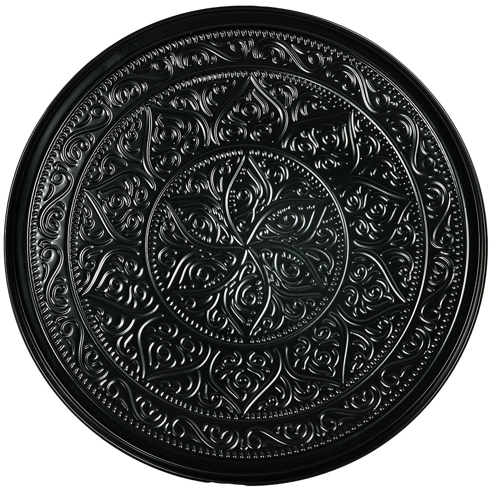 Coffee Table For Living Room, 24inch Round Center Table With Hammered Tray Top And Metal Frame For Bedroom, Black