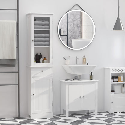 Kleankin Slim Bathroom Storage Cabinet Tall Narrow Linen Tower With Acrylic Door Drawer And Shelves White