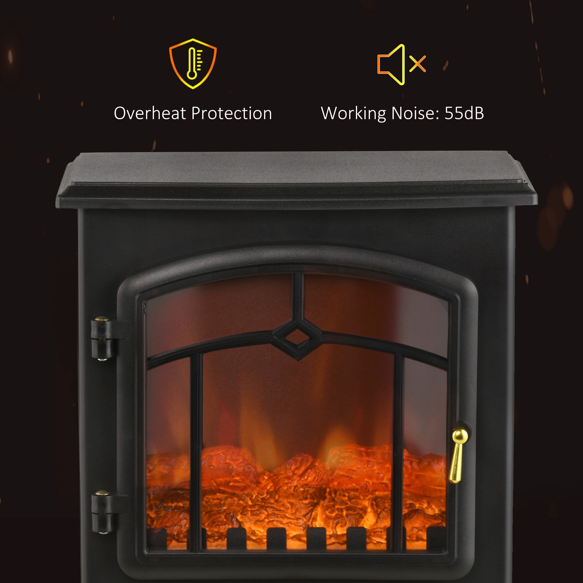 Calentador de Chimenea Eléctrica Chimenea Autoportante con Llama Realista de Tres Lados Protección contra Sobrecalentamiento 750W/1500W