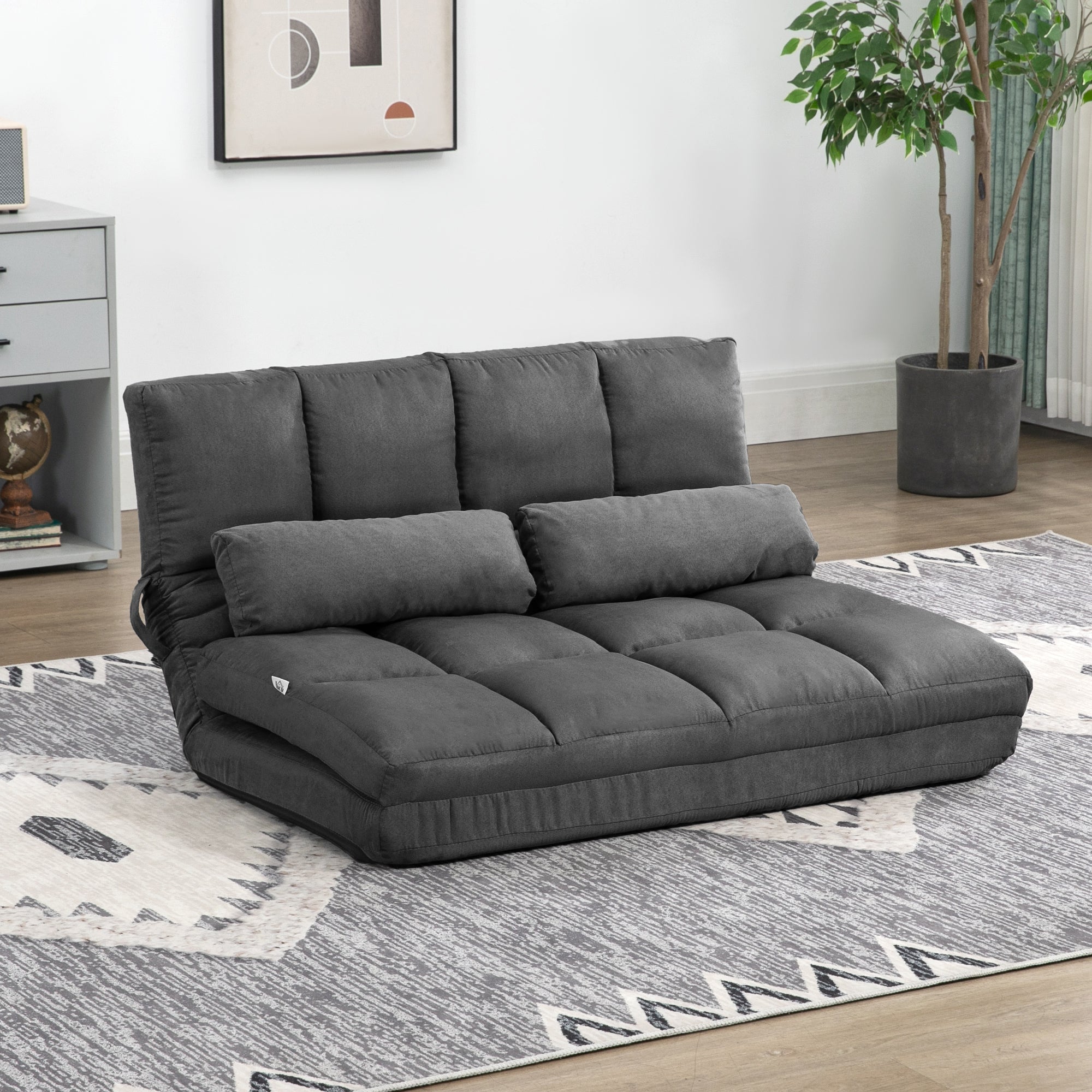 Grey Convertible Floor Sofa Adjustable Headrest