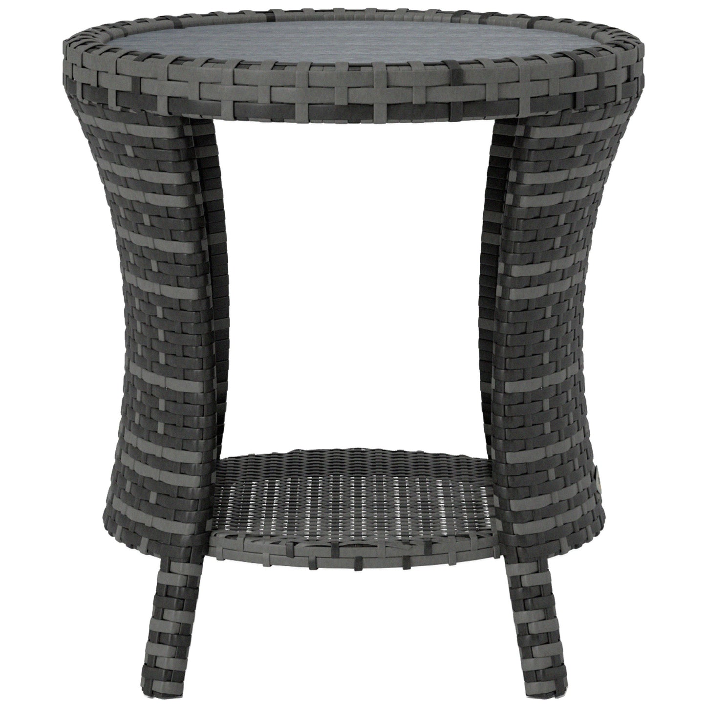 18 Wicker Outdoor Coffee Table, PE Rattan Patio Side Table With 2-Tier Storage, Composite Wood Top, Gray
