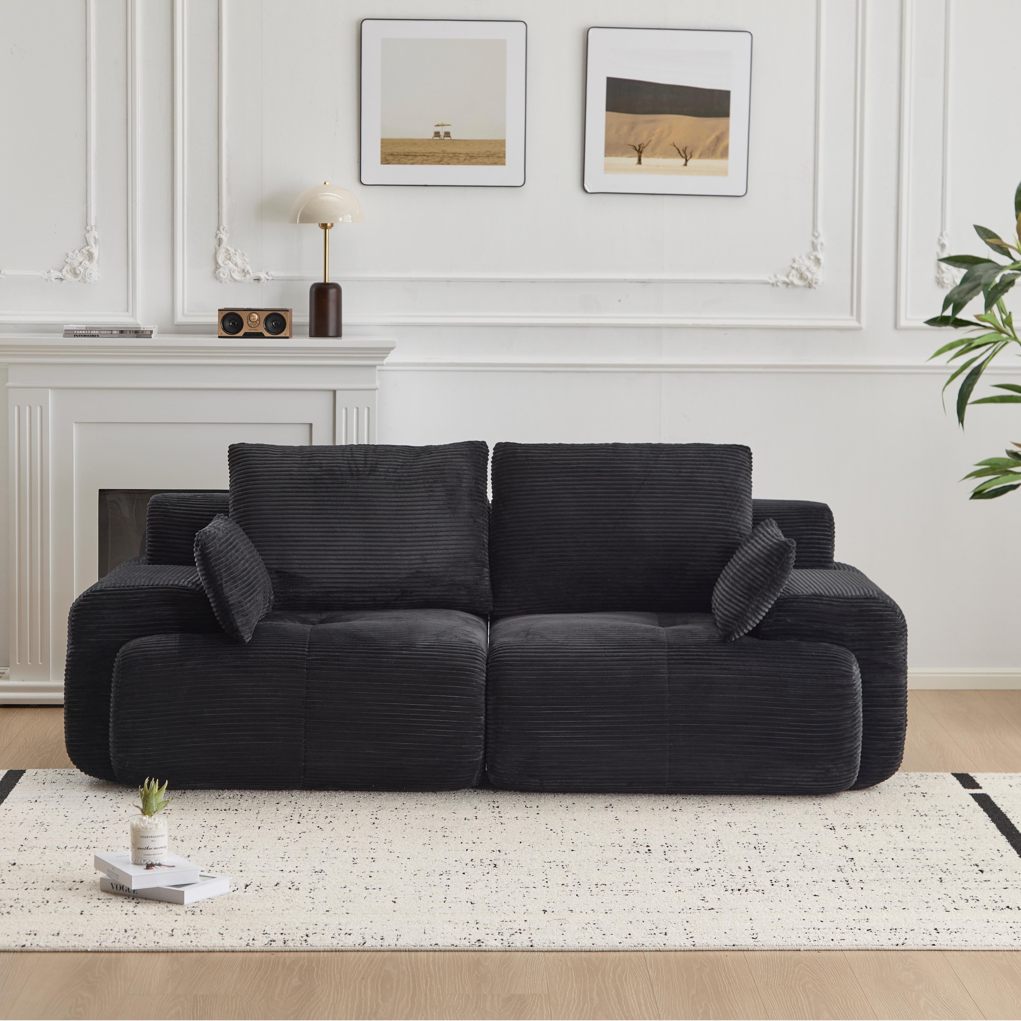 Sofá Comprimido de Espuma de Memoria Moderna, Sofá Seccional Grande de 2 Plazas para Sala de Estar, Sofá Seccional Modular en Forma de Nube Amigable con Mascotas, Tela de Corduroy, Loveseat Extra Profundo, Sin Ensamblaje Requerido, Negro