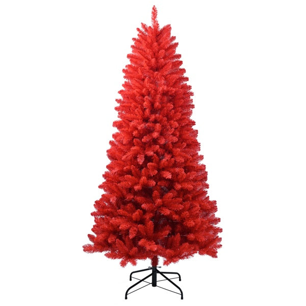 Árbol de Navidad Artificial Rojo de 5 Pies, 624 Puntas Mixtas de PVC, Bisagras de Alta Calidad y Base Plegable para Decoración Navideña