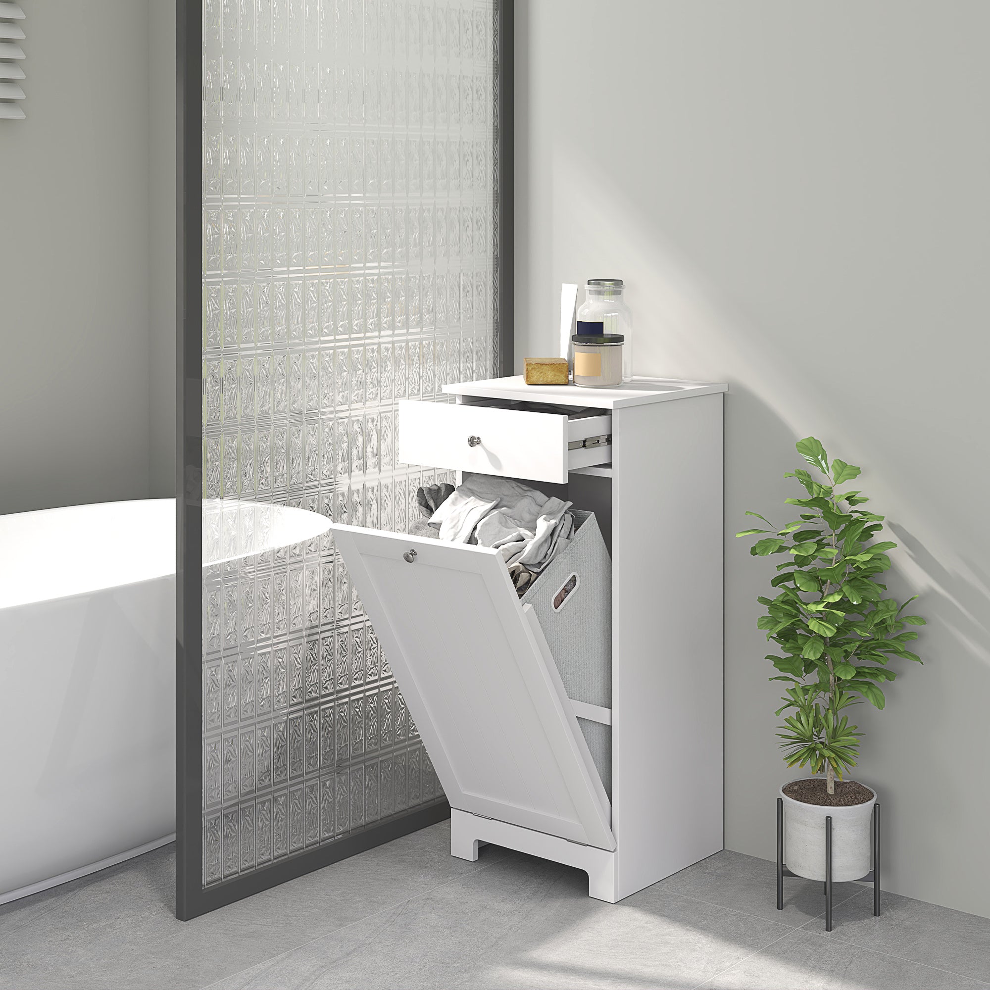 White Laundry Hamper Cabinet