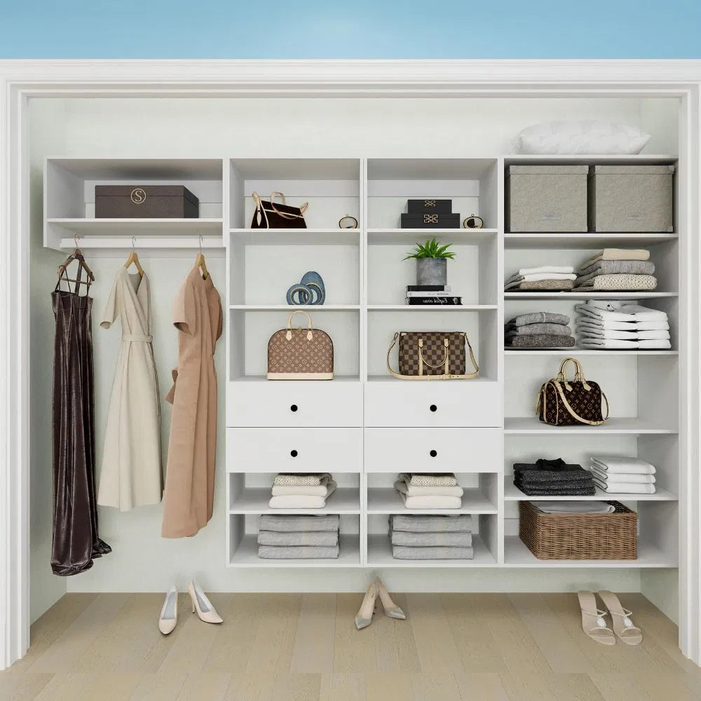 Closet Organizer System,Wall Mounted Closet Storage With  Drawers And Shelves Closet Storage For Bedroom,White