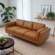 Tan Leather Mid-Century Sofa